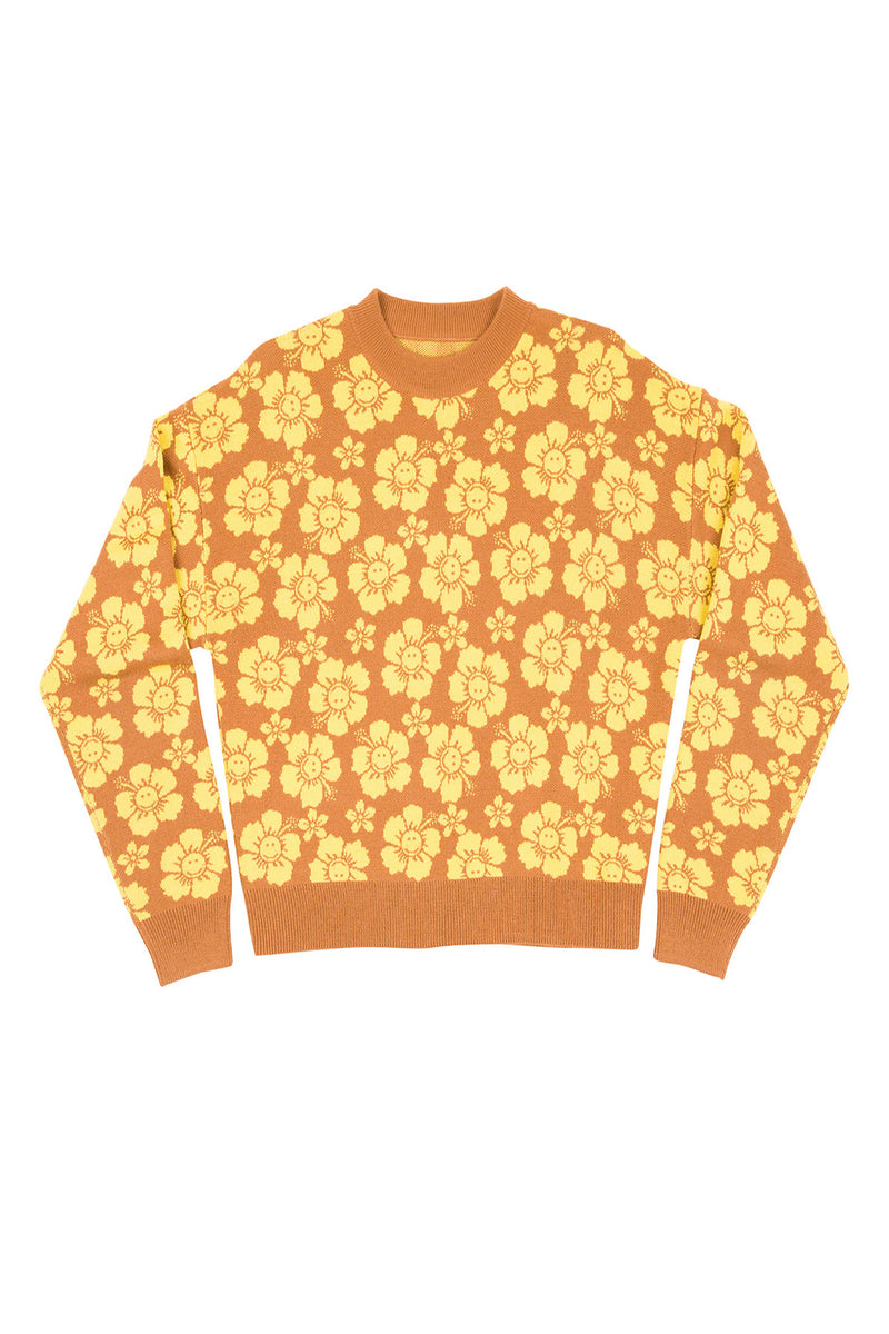 Happy Hibiscus Knit Sweater - Tan