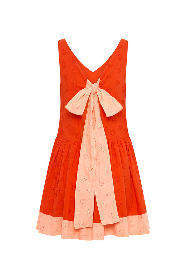 Sunrise Broderie Dress - Red/Apricot
