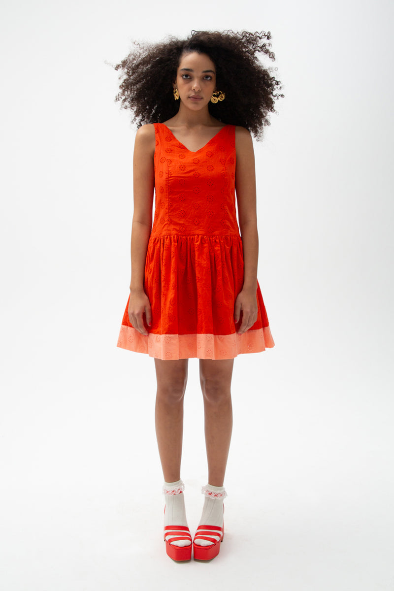 Sunset Broderie Dress - Red/Apricot