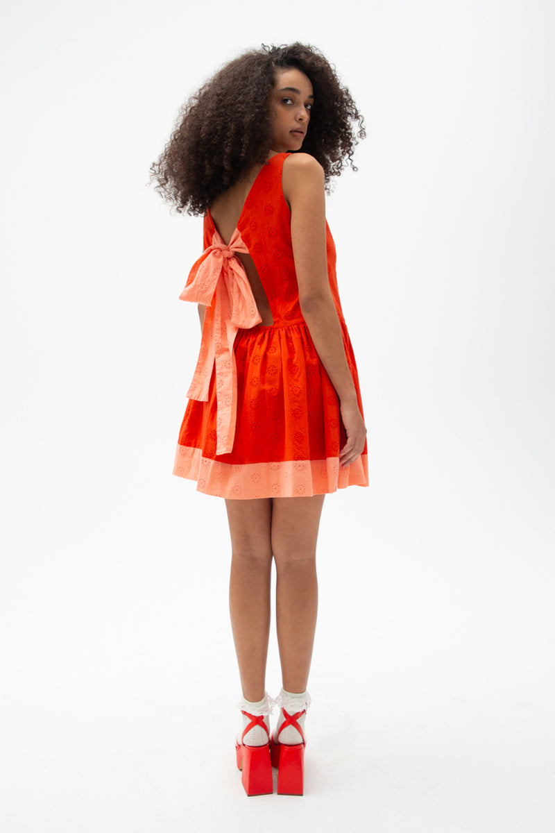 Sunrise Broderie Dress - Red/Apricot
