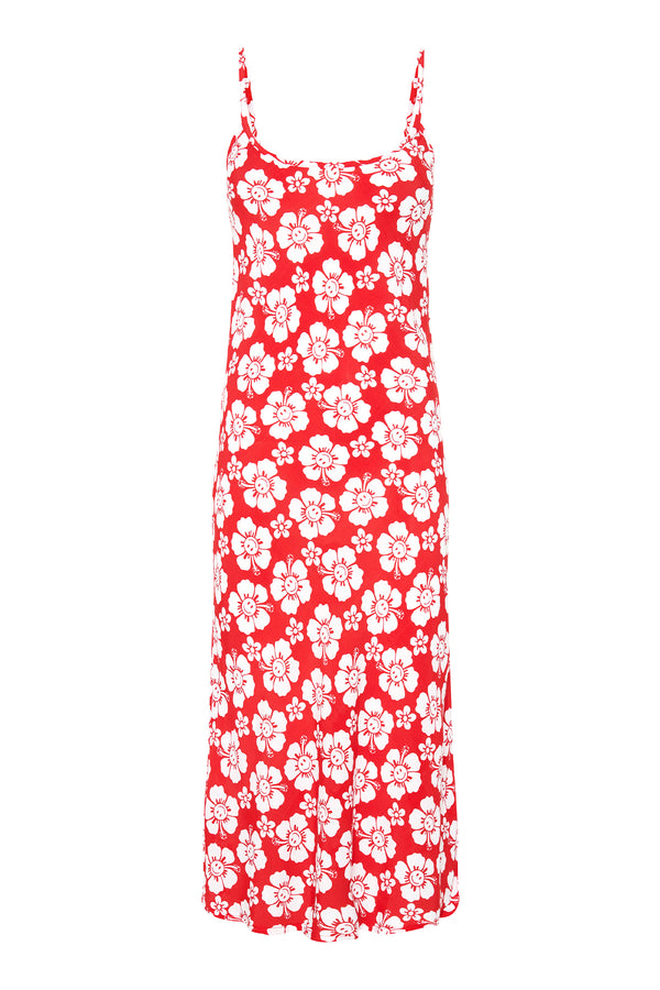 Happy Hibiscus Vacation Slip Dress - Red