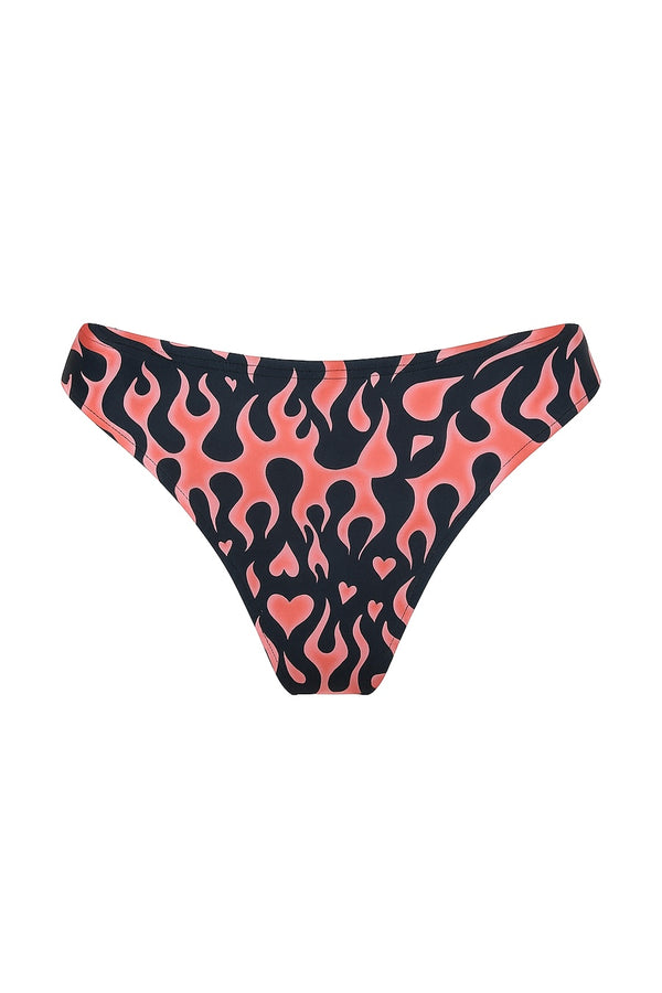 Flame Cheeky Bikini Bottom - Black/Orange