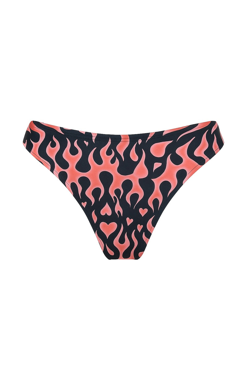 Flame Cheeky Bikini Bottom - Black/Orange