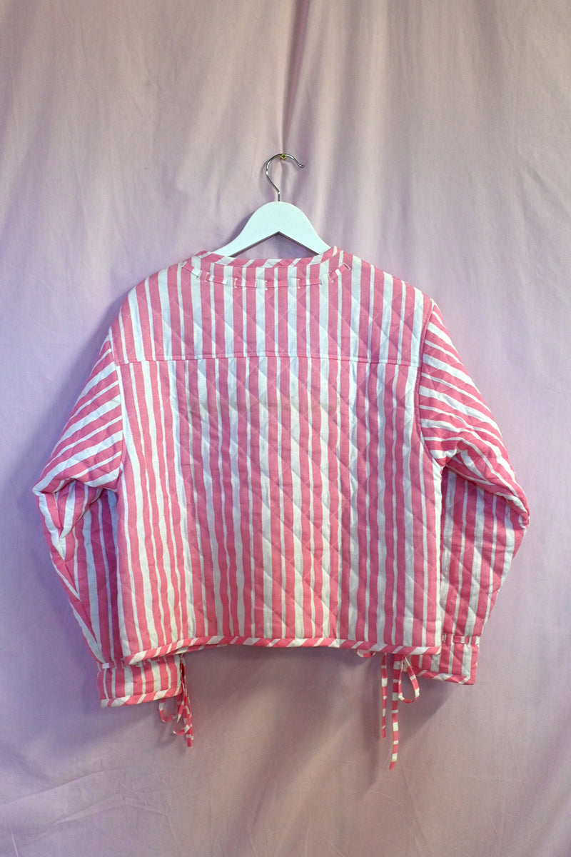 Reversible Quilted Jacket - Pink Stripe/Cream Check