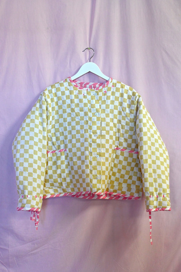 Reversible Quilted Jacket - Pink Stripe/Cream Check