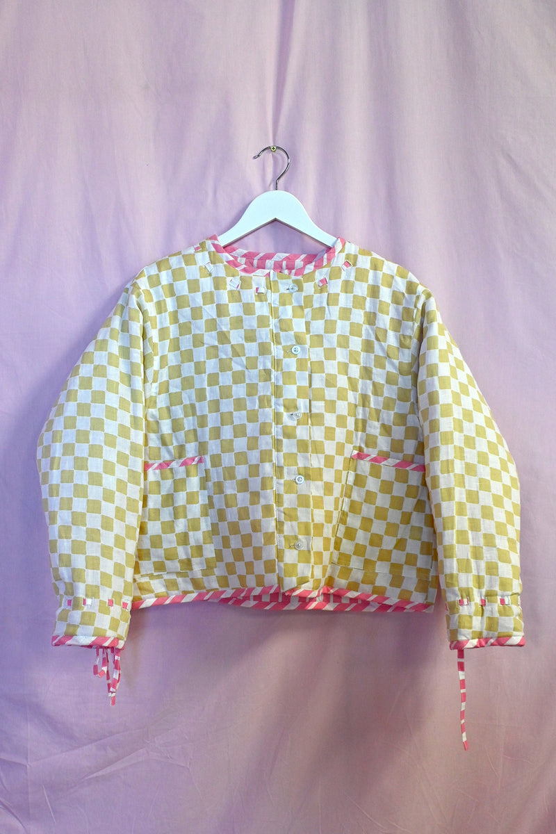 Reversible Quilted Jacket - Pink Stripe/Cream Check