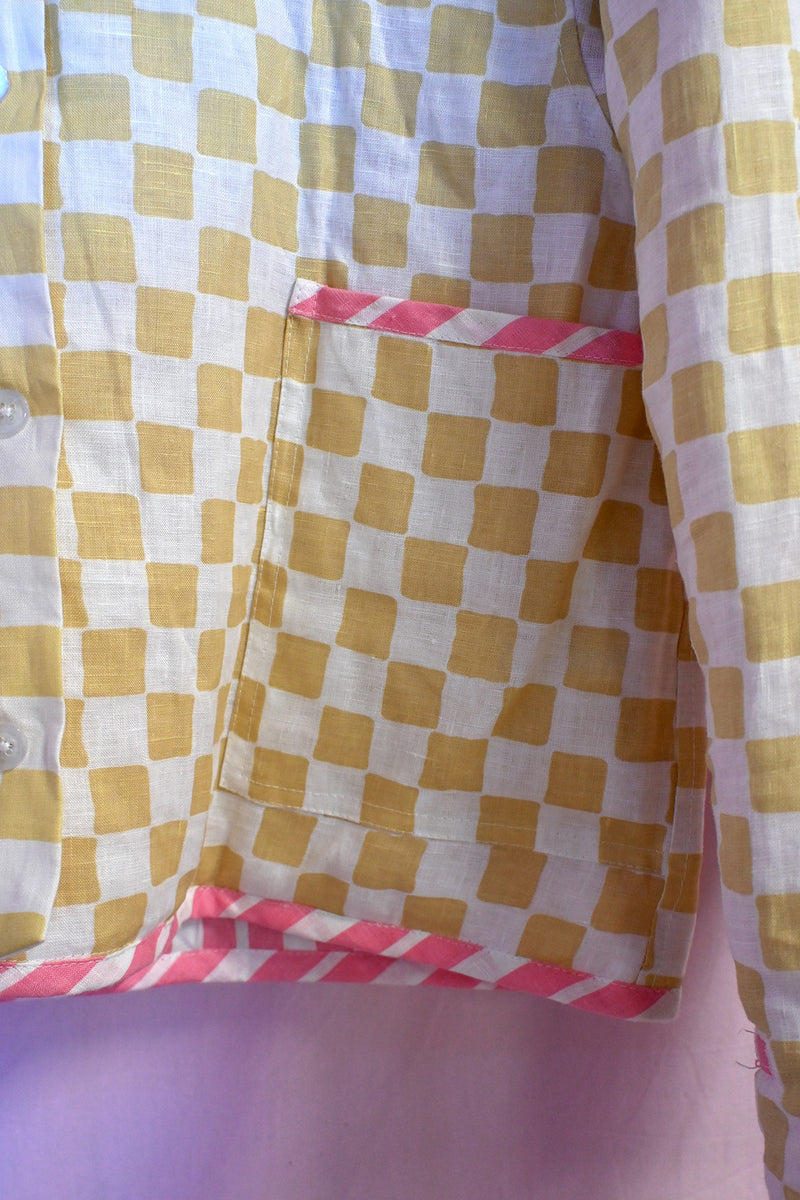 Reversible Quilted Jacket - Pink Stripe/Cream Check