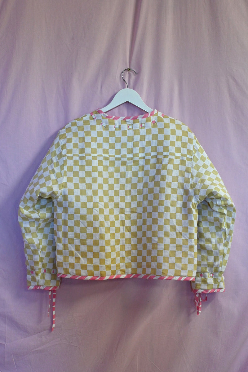 Reversible Quilted Jacket - Pink Stripe/Cream Check
