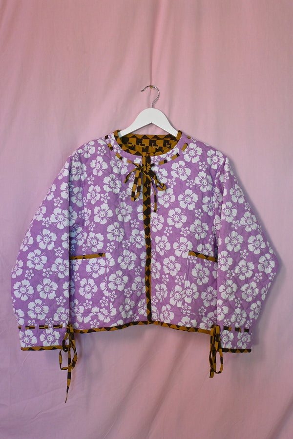 Reversible Quilted Jacket - Hibiscus Purple/Check Brown