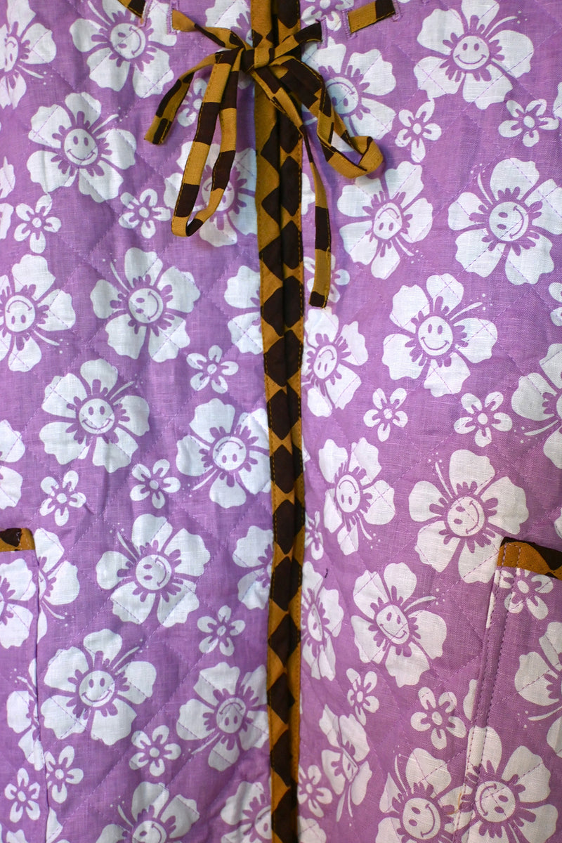 Reversible Quilted Jacket - Hibiscus Purple/Check Brown
