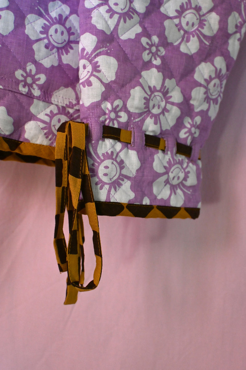 Reversible Quilted Jacket - Hibiscus Purple/Check Brown