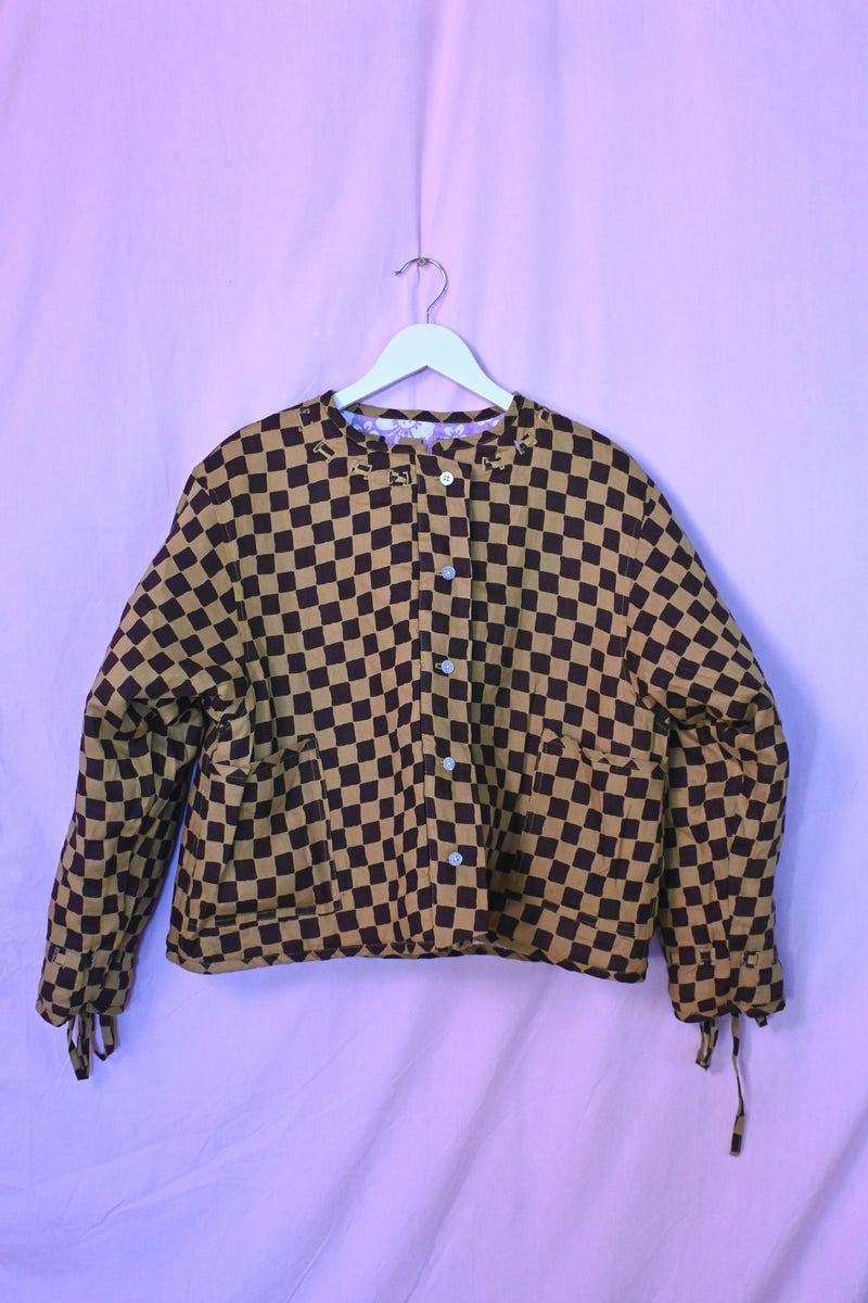 Reversible Quilted Jacket - Hibiscus Purple/Check Brown
