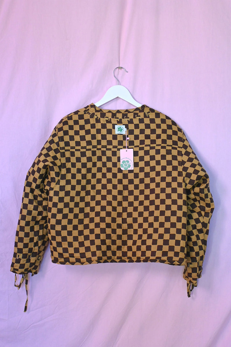 Reversible Quilted Jacket - Hibiscus Purple/Check Brown
