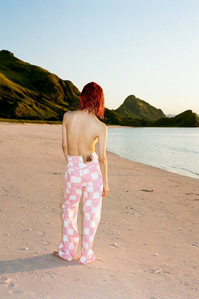 Airbrush Check Vacation Pant - Pink