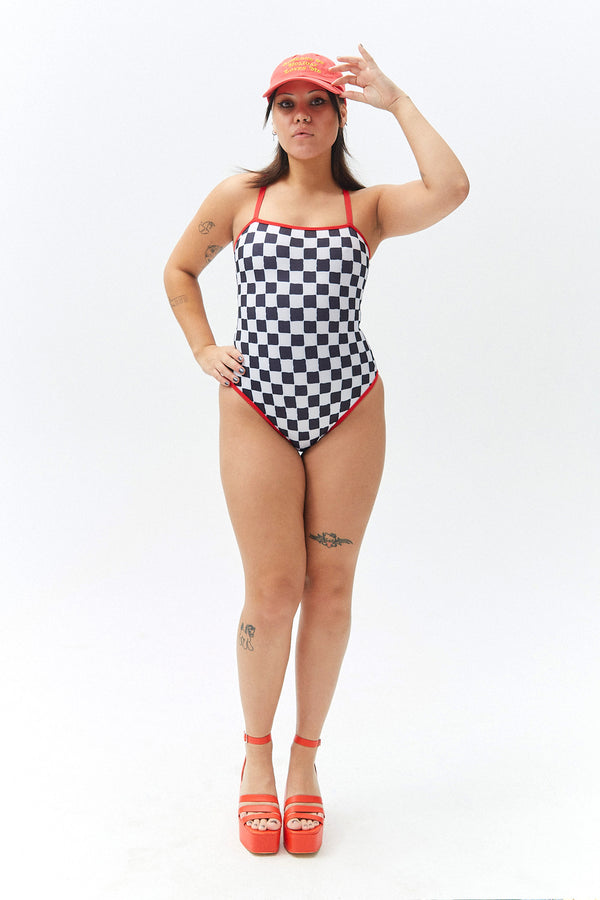 Check Vacation One Piece - Black/White