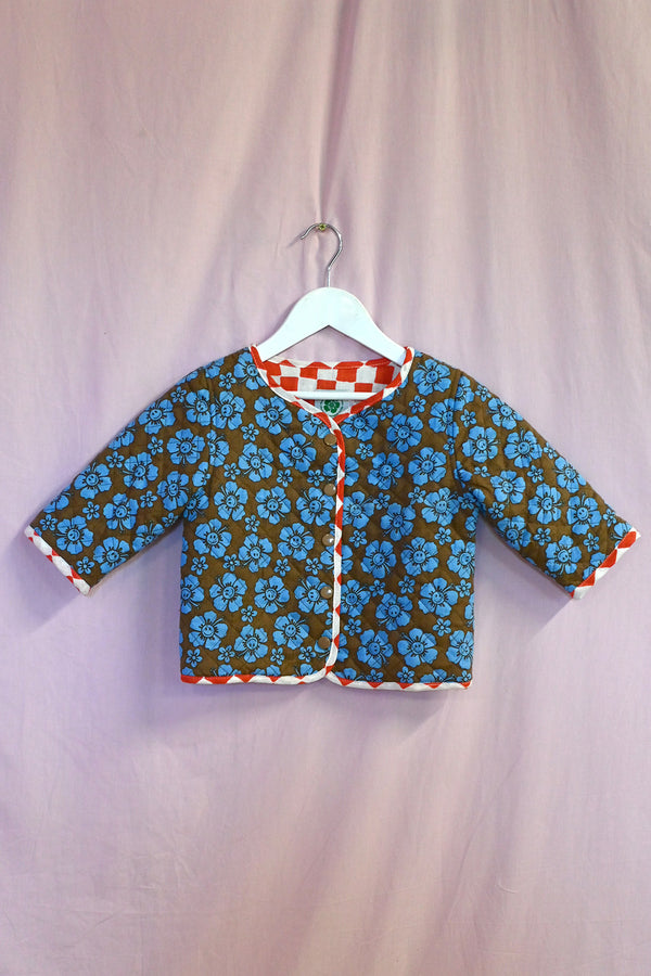 Reversible Quilted Jacket Kids - Hibiscus Blue / Check Red