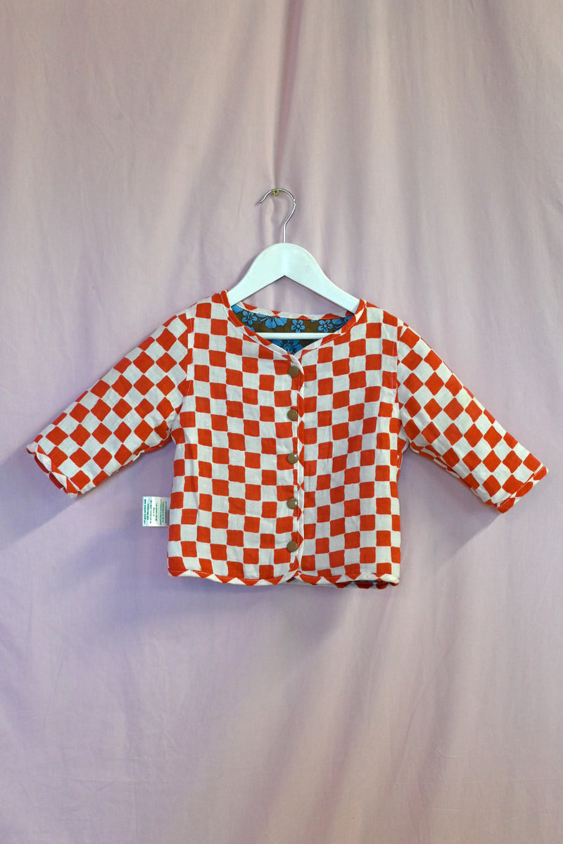 Reversible Quilted Jacket Kids - Hibiscus Blue / Check Red