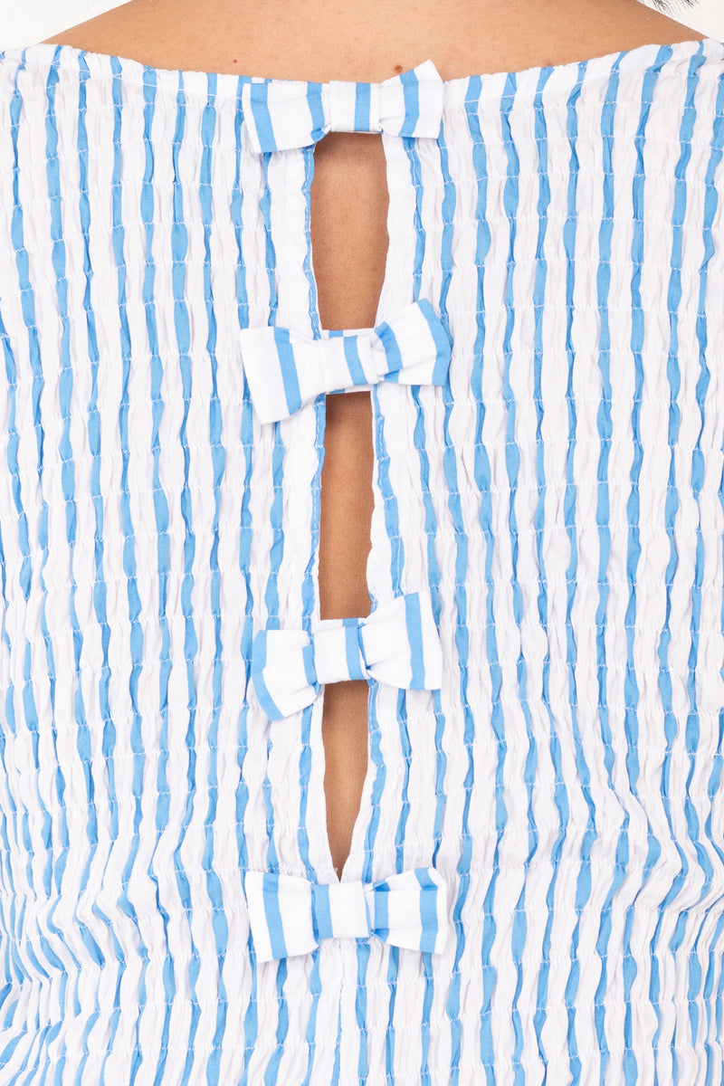 Sea Stripe Shirred Midi Dress - Blue/White