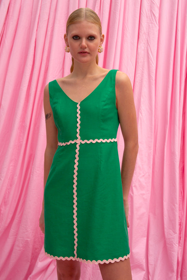 Spaghetti Mini Dress - Green/Pink
