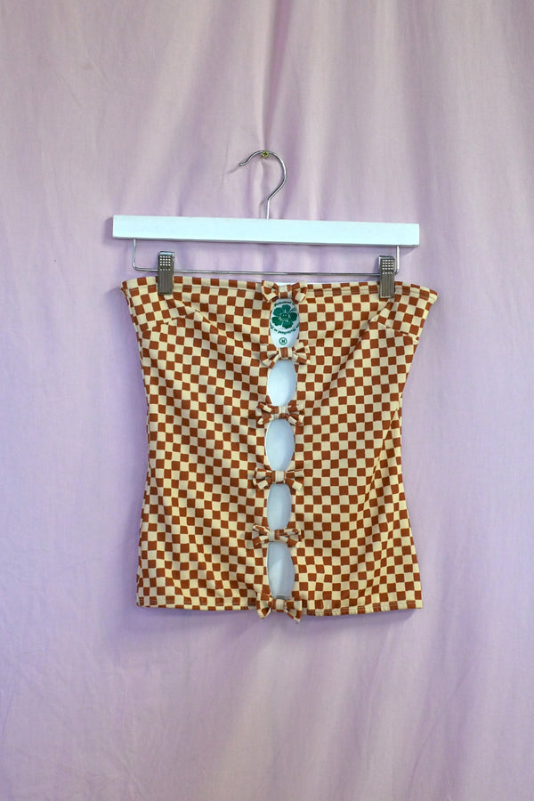 Check Swim Tube Top - Brown/Cream