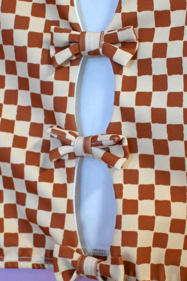 Check Swim Tube Top - Brown/Cream