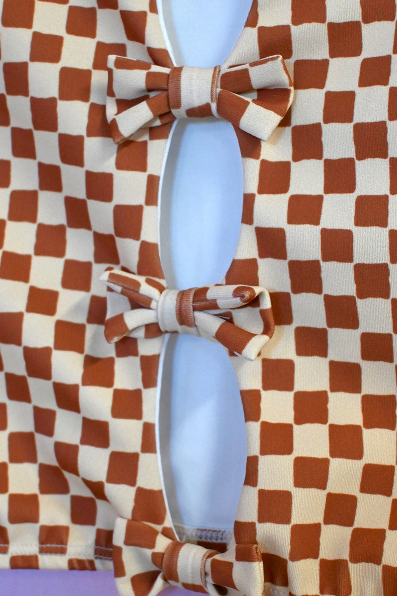 Check Swim Tube Top - Brown/Cream