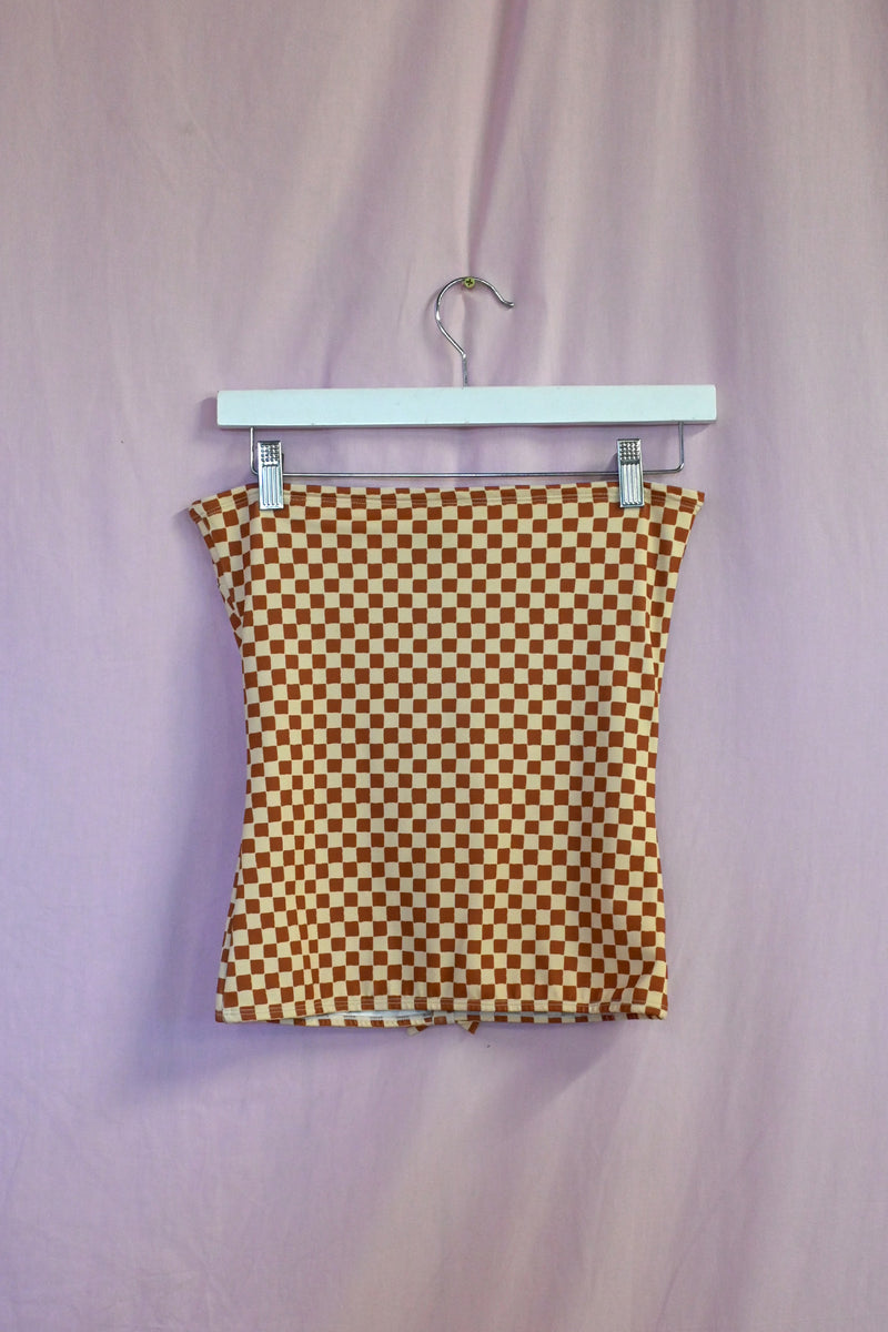 Check Swim Tube Top - Brown/Cream