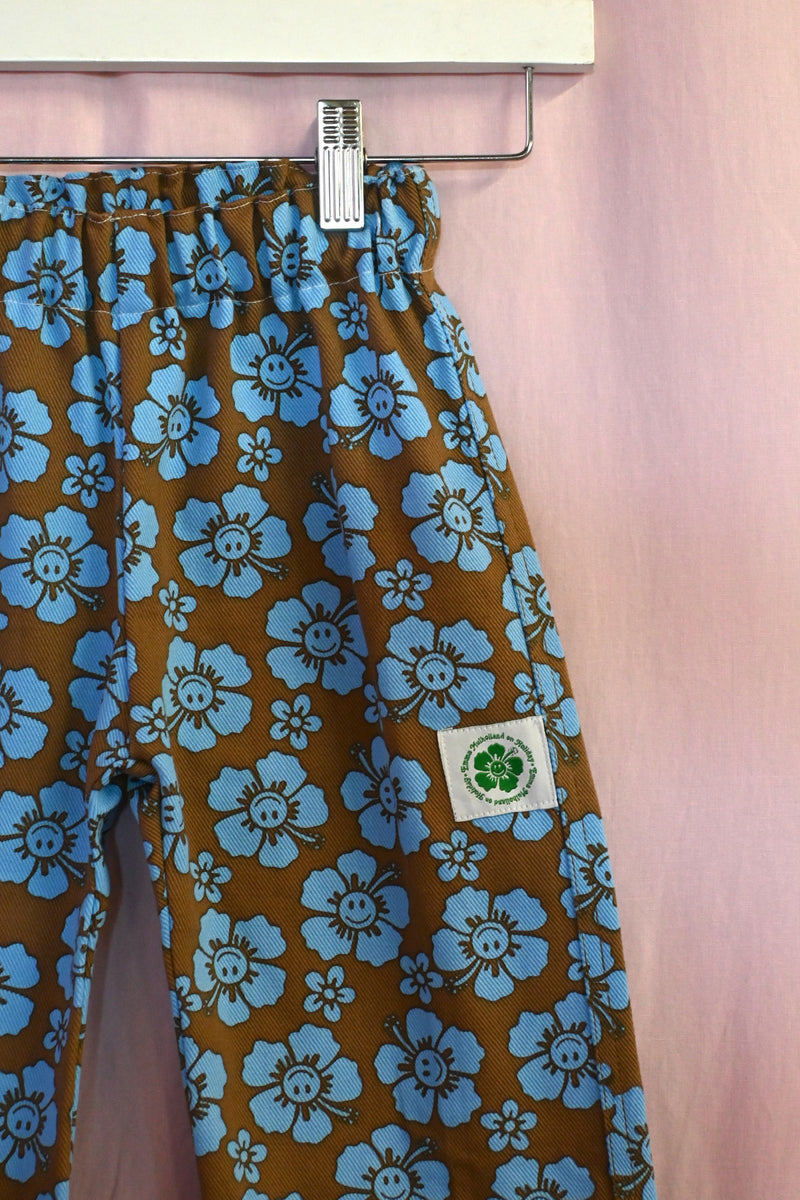Happy Hibiscus Kid Pants - Brown/Blue