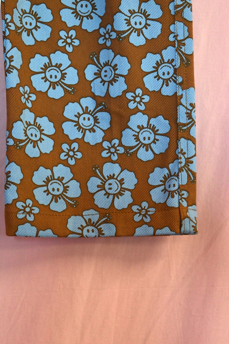 Happy Hibiscus Kid Pants - Brown/Blue