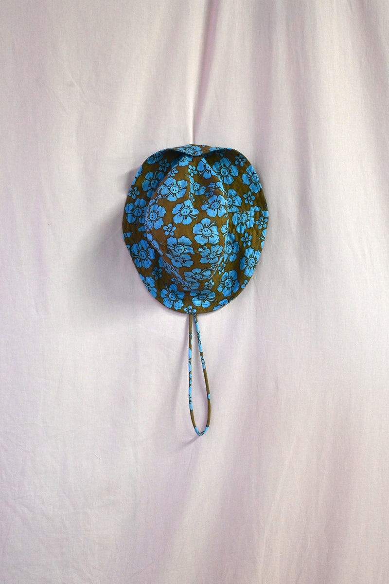 Happy Hibiscus Kid Sun Hat - Blue/Brown