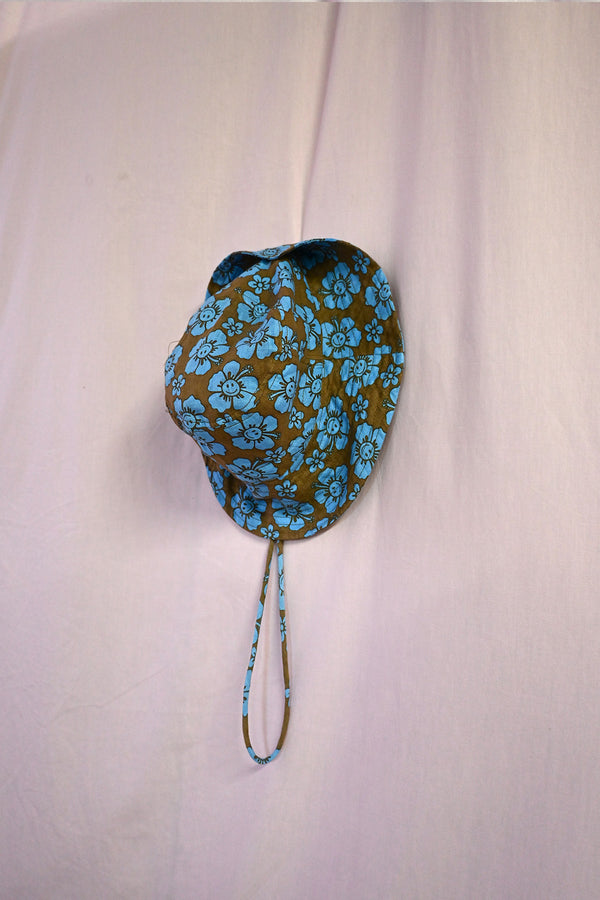 Happy Hibiscus Kid Sun Hat - Blue/Brown