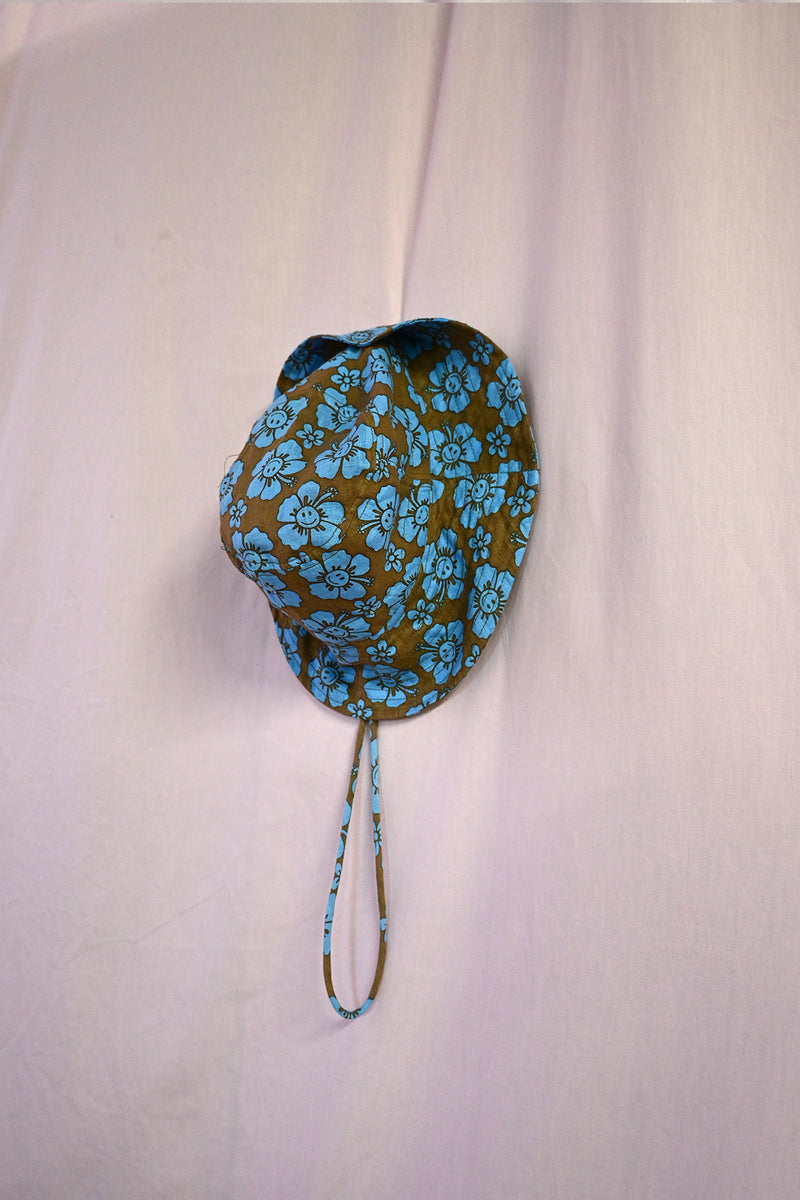 Happy Hibiscus Kid Sun Hat - Blue/Brown