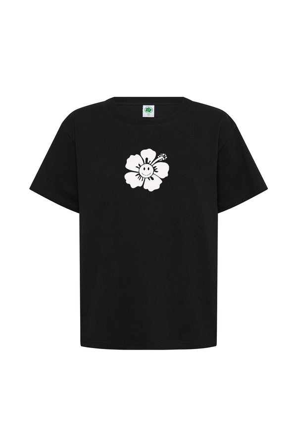 Happy Hibiscus Baby Tee - Black/White