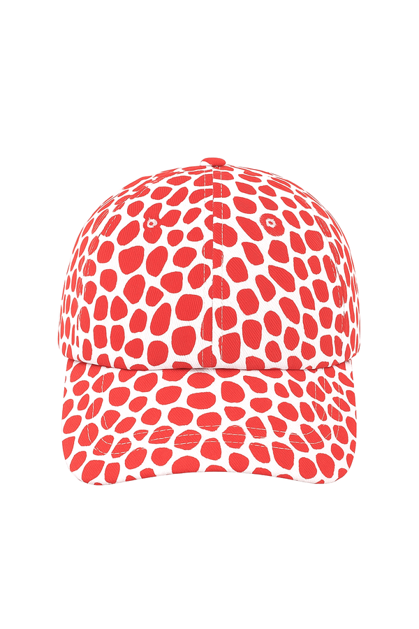 Red patterned cap on a white background
