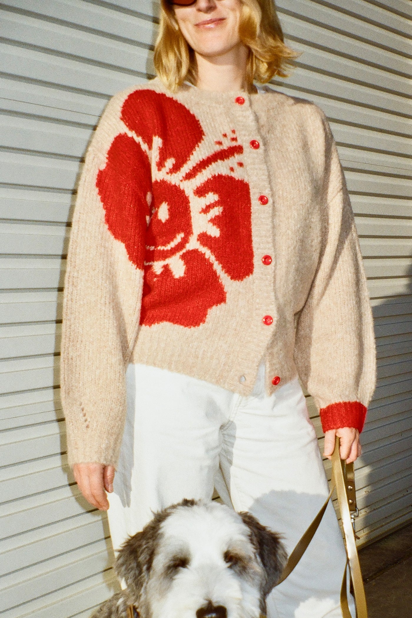Chunky Knit Cardigan - Tan / Red – Emma Mulholland on Holiday