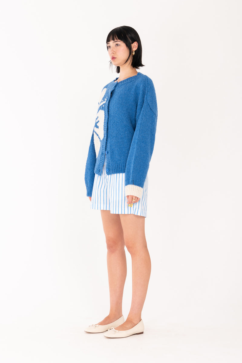 Chunky Knit Cardigan - Blue/Off White