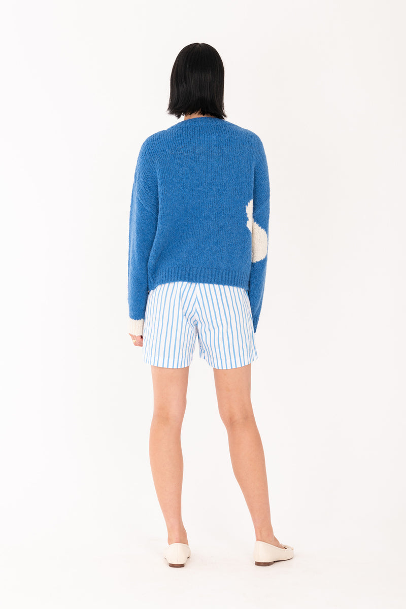 Chunky Knit Cardigan - Blue/Off White