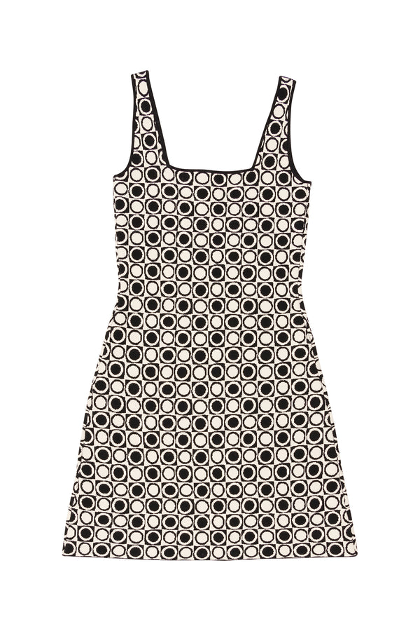 Black and white patterned dress on a white background
