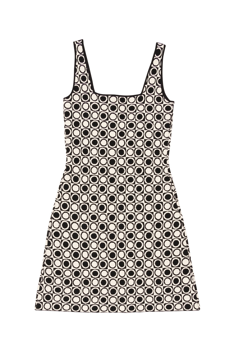 Black and white patterned dress on a white background