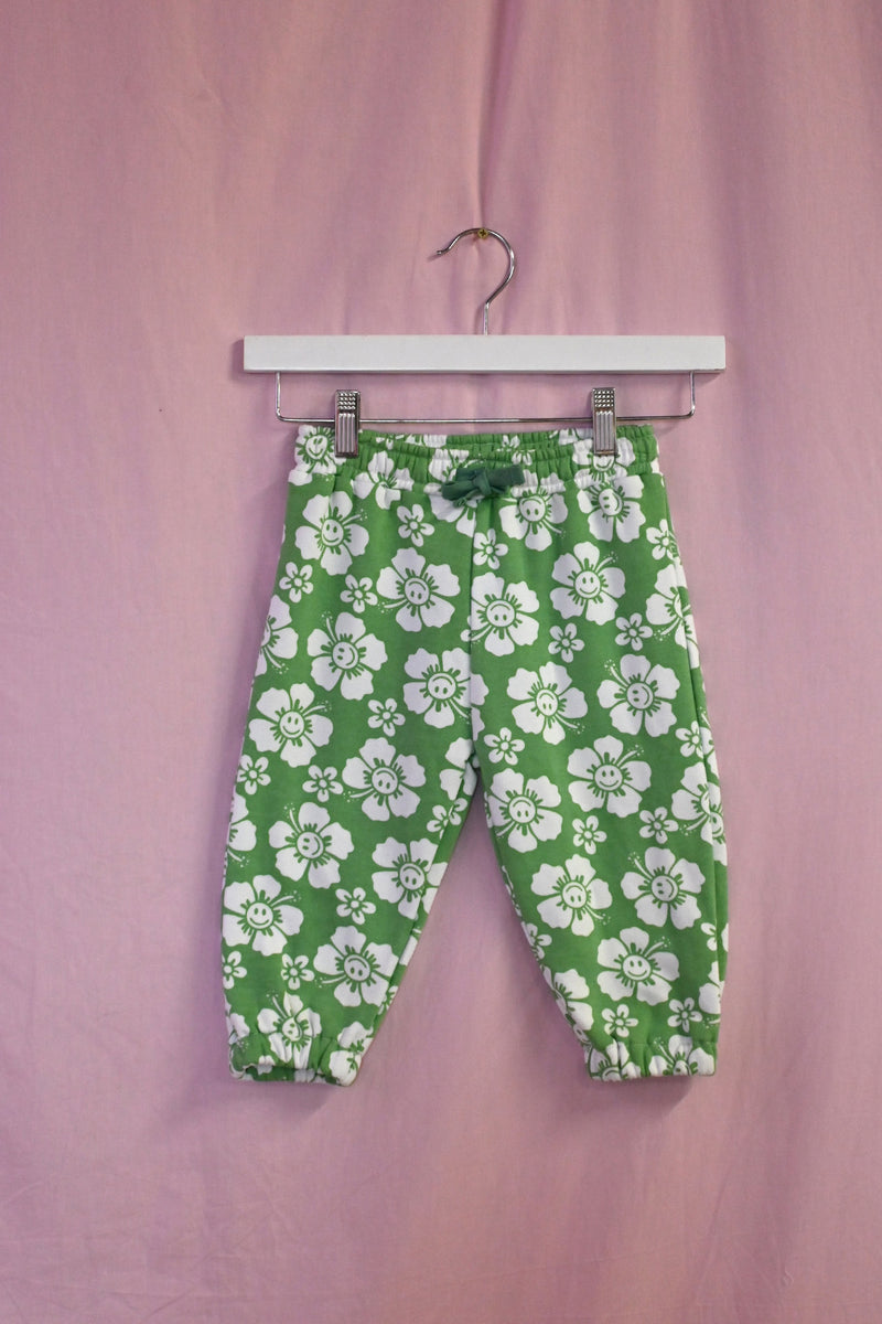 Happy Hibiscus Kids Track Pant - Green/White