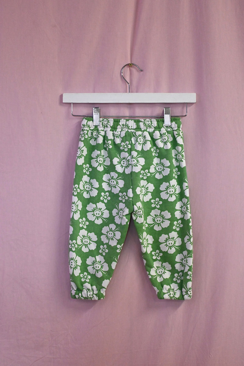 Happy Hibiscus Kids Track Pant - Green/White
