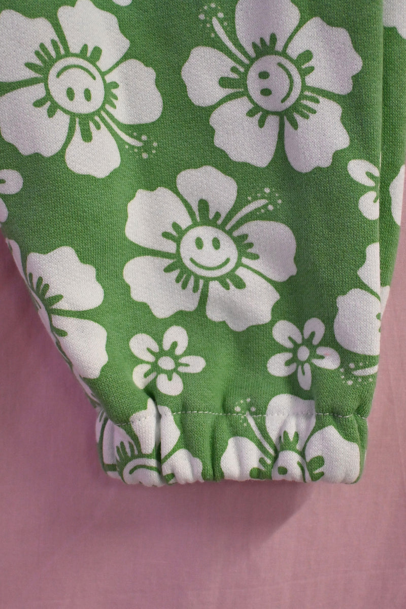 Happy Hibiscus Kids Track Pant - Green/White