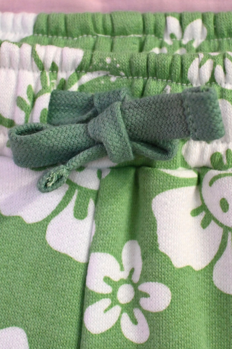 Happy Hibiscus Kids Track Pant - Green/White
