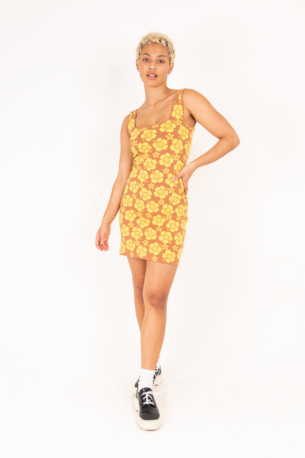 Happy Hibiscus Knit Dress - Tan/Yellow
