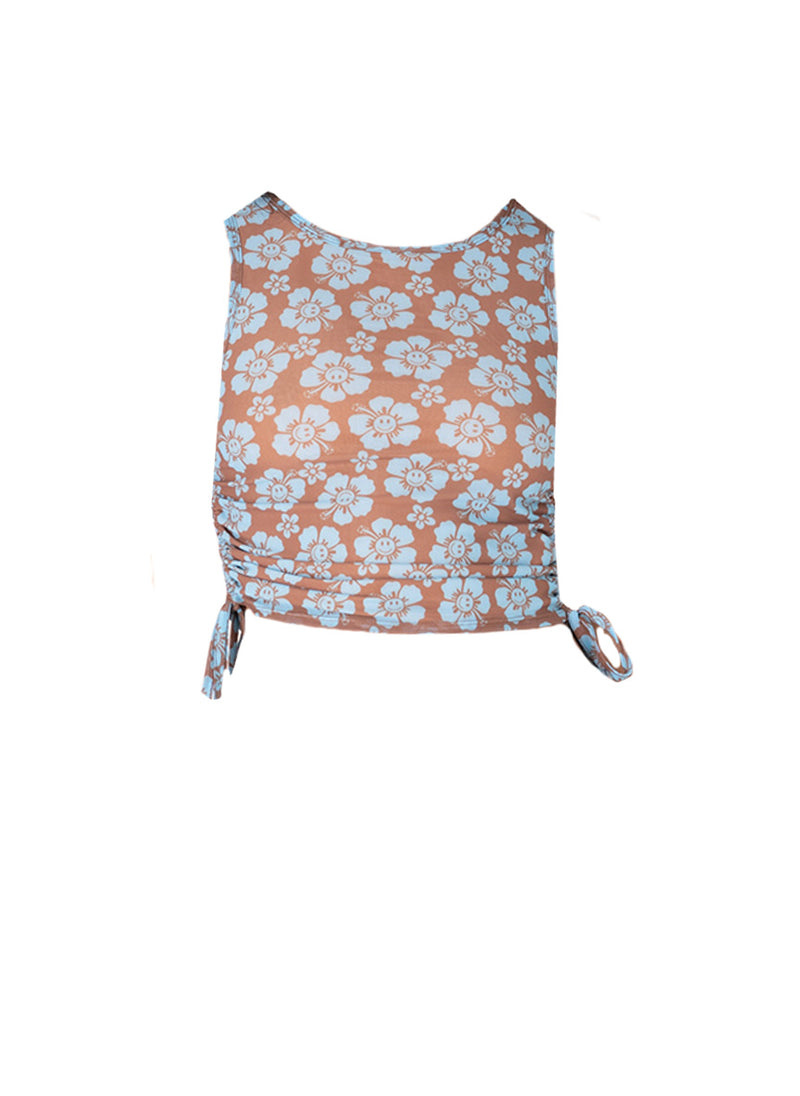 Floral-patterned baby carrier on a white background