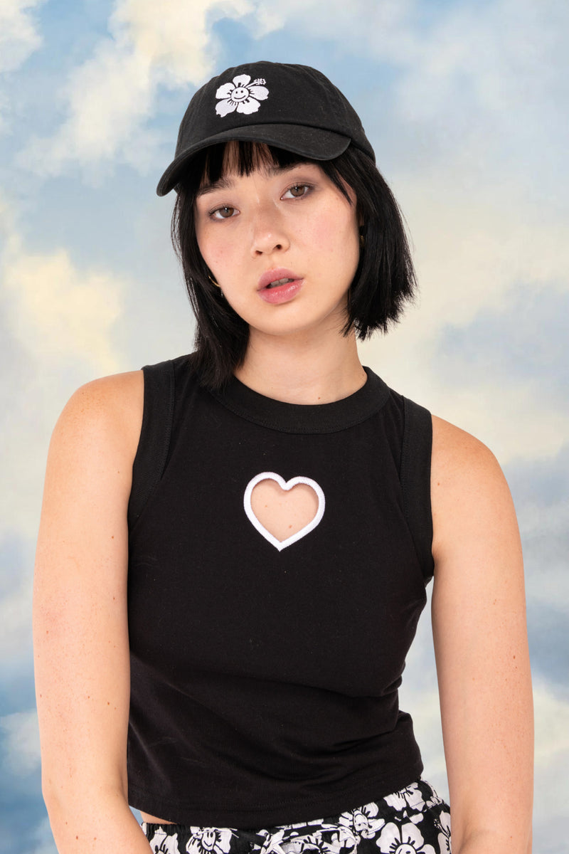 Ribbed Heart Cut Out Tank - Black/White