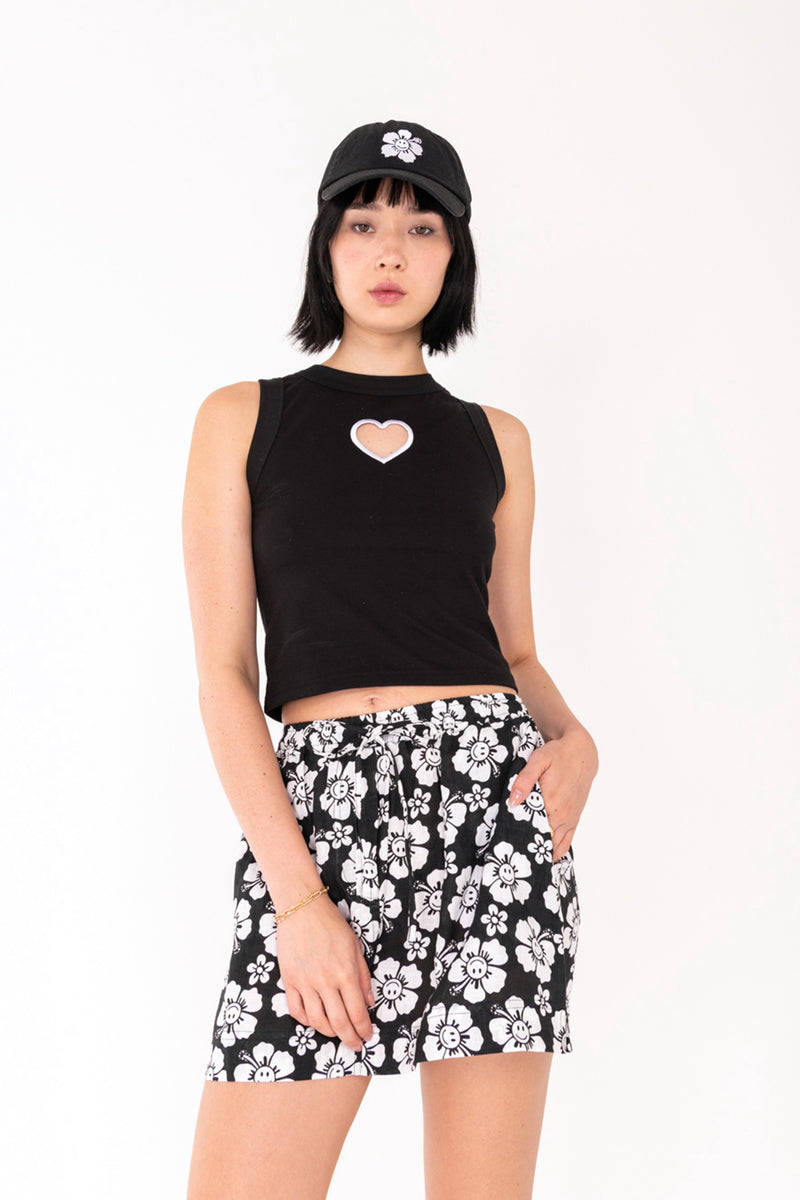 Ribbed Heart Cut Out Tank - Black/White