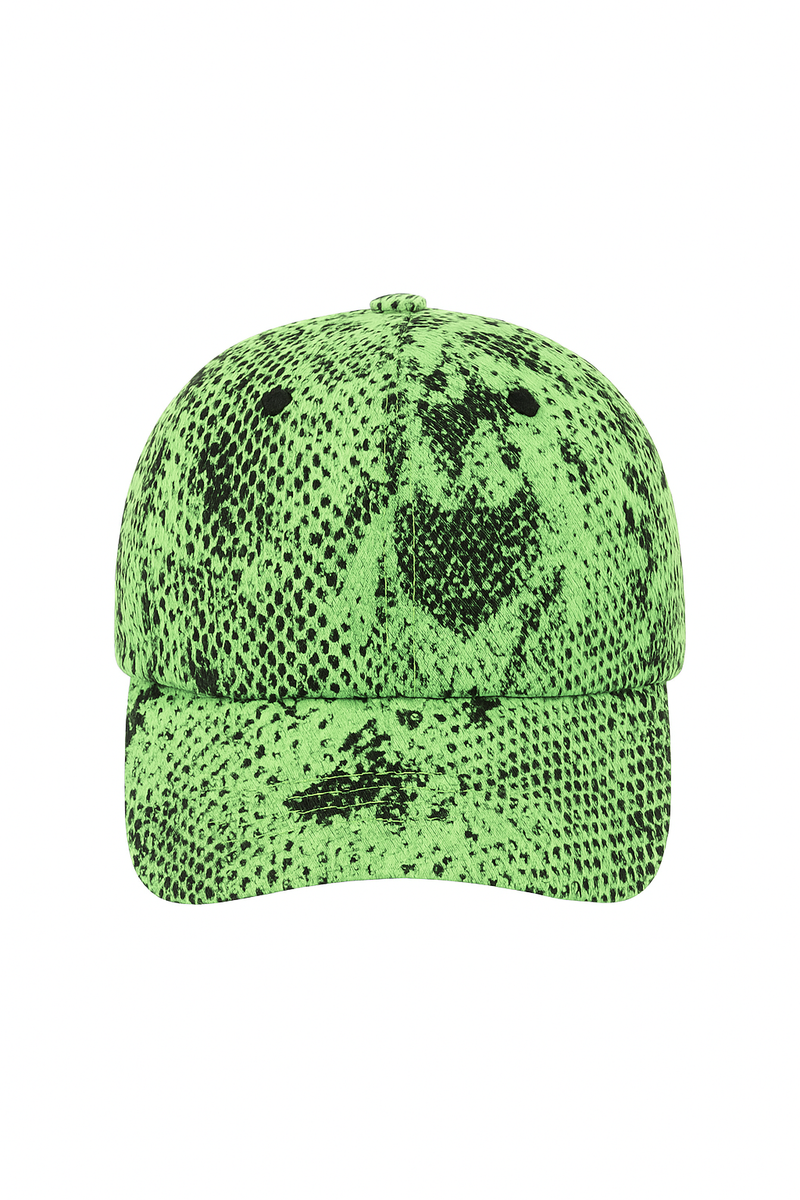 Green snake print cap on a white background