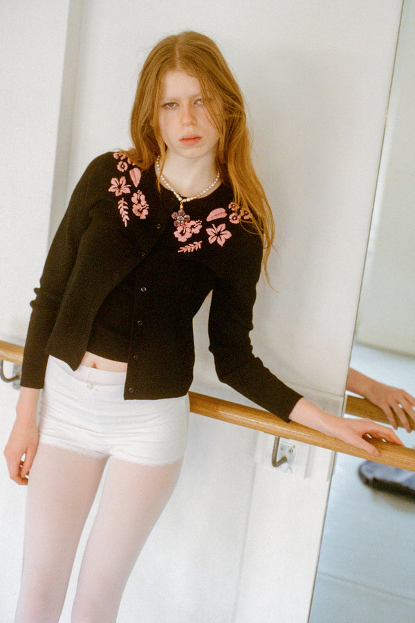 Hibiscus Island Cardigan - Black/Pink