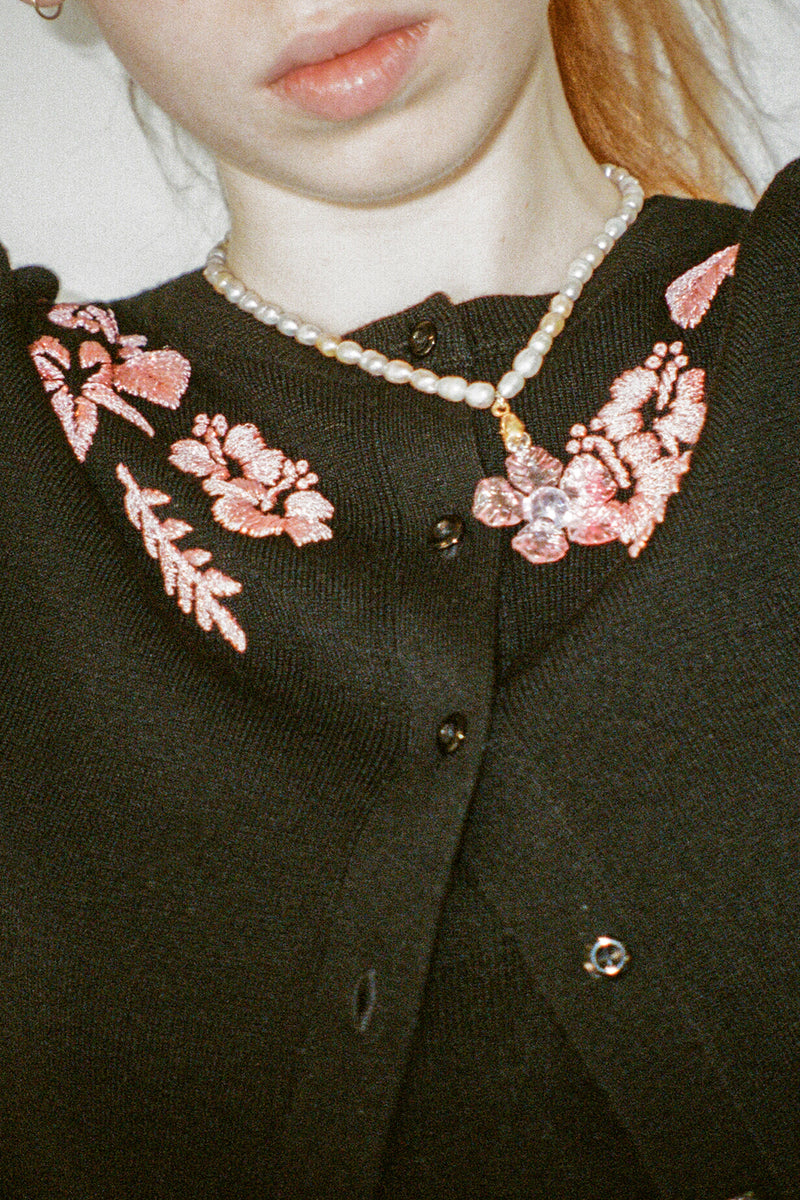 Hibiscus Island Cardigan - Black/Pink